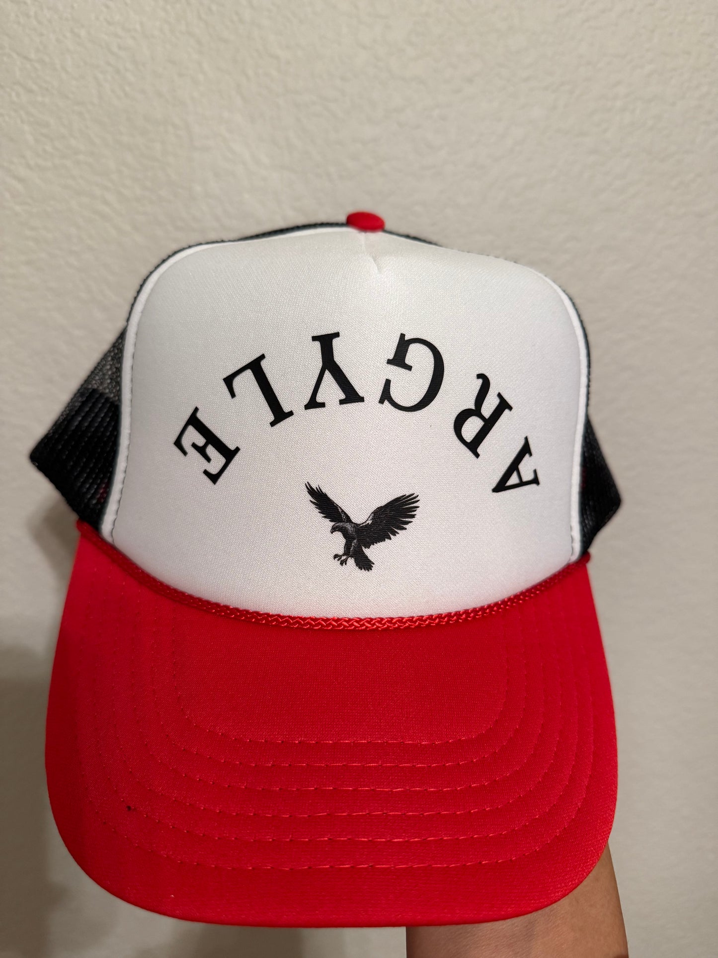 Red and Black Upside Down Argyle Hat